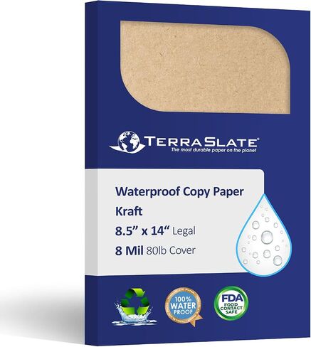 Paper | Kraft Paper | 8.5" x 14" Waterproof Paper | Laser Printer Paper, Copy Machine, & Digital Press Compatible, 50 Sheets (8 MIL TerraSlate (80lb Cover)), Brown in Kuwait