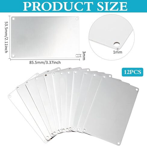 BENECREAT 12 قطعة 304 فراغات نقش من الفولاذ المقاوم للصدأ، 3.4x2.1 بوصة علامات فارغة مستطيلة مع 4 فتحات، فراغات ختم معدنية علامات الحيوانات الأليفة، مجموعات صنع السحر لقلائد الديكور DIY in Kuwait