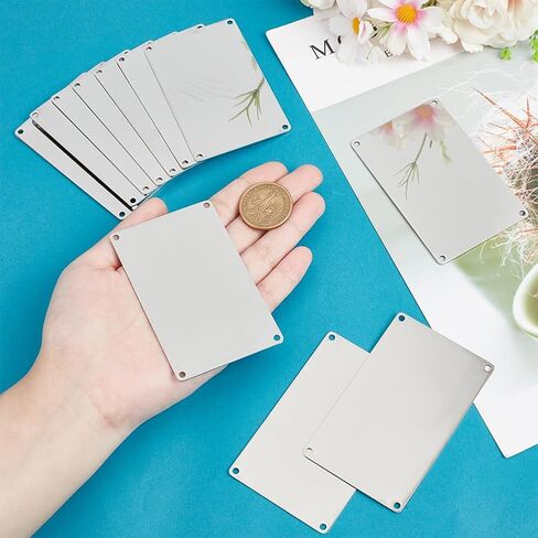 BENECREAT 12 قطعة 304 فراغات نقش من الفولاذ المقاوم للصدأ، 3.4x2.1 بوصة علامات فارغة مستطيلة مع 4 فتحات، فراغات ختم معدنية علامات الحيوانات الأليفة، مجموعات صنع السحر لقلائد الديكور DIY in Kuwait