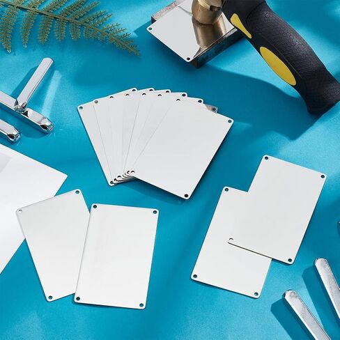 BENECREAT 12 قطعة 304 فراغات نقش من الفولاذ المقاوم للصدأ، 3.4x2.1 بوصة علامات فارغة مستطيلة مع 4 فتحات، فراغات ختم معدنية علامات الحيوانات الأليفة، مجموعات صنع السحر لقلائد الديكور DIY in Kuwait