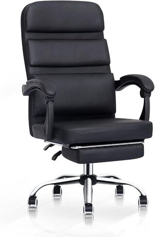 MoNiBloom High Back Executive Leather Chair with Footrest Swivel Office Chair Height Adjustable Rolling Casters 90°-135° Reclining Computer Chair for Adults, Black in Saudi Arabia