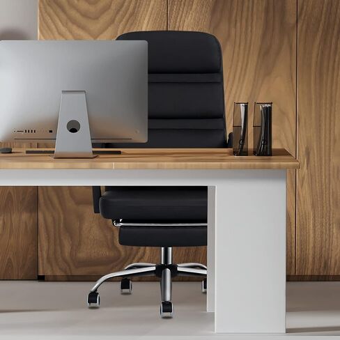 MoNiBloom High Back Executive Leather Chair with Footrest Swivel Office Chair Height Adjustable Rolling Casters 90°-135° Reclining Computer Chair for Adults, Black in Saudi Arabia