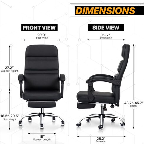 MoNiBloom High Back Executive Leather Chair with Footrest Swivel Office Chair Height Adjustable Rolling Casters 90°-135° Reclining Computer Chair for Adults, Black in Saudi Arabia