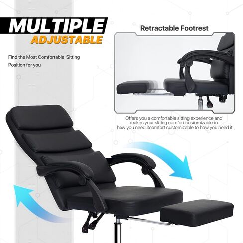 MoNiBloom High Back Executive Leather Chair with Footrest Swivel Office Chair Height Adjustable Rolling Casters 90°-135° Reclining Computer Chair for Adults, Black in Saudi Arabia