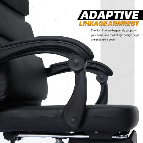MoNiBloom High Back Executive Leather Chair with Footrest Swivel Office Chair Height Adjustable Rolling Casters 90°-135° Reclining Computer Chair for Adults, Black in Saudi Arabia