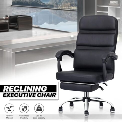 MoNiBloom High Back Executive Leather Chair with Footrest Swivel Office Chair Height Adjustable Rolling Casters 90°-135° Reclining Computer Chair for Adults, Black in Saudi Arabia