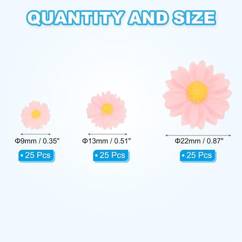PATIKIL 75Pcs Resin Daisy Flower Charms, 3 Sizes Flatback Cute Flower Charms for DIY Scrapbooking Embellishments Nail Phone Case Decor, Pink in Saudi Arabia