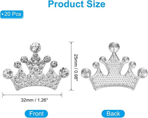 PATIKIL 20Pcs Crown Charms, 1.26" x 0.98" Mini Metal Rhinestone Crystal Crown Embellishments Bulk DIY Handmade Phone Case Clothes Decor Party, Silver Tone in Saudi Arabia