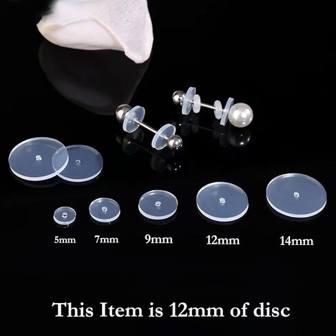 0.47 Inch Silicone Earring Backs Stoppers for Piercings, Clear Discs, 12mm, Non-Pull Stabilizer Pads for Healing Earlobe Support Patches (100 pcs) in Saudi Arabia