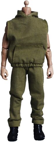 Meetoget 1/12 Scale Male Doll daily sports Sleeveless Hoodie Set Clothes for 6 inch Action Figure PM008US,green in Saudi Arabia