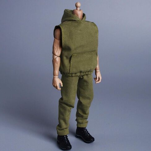 Meetoget 1/12 Scale Male Doll daily sports Sleeveless Hoodie Set Clothes for 6 inch Action Figure PM008US,green in Saudi Arabia