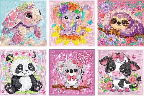 WEMEON 6 Pack Diamond Art Kits for Kids with Frames- Animal Diamond Painting Crafts for Kids Ages 4-8-12, Diamond Art Painting Birthday Gifts for Girls and Boys(6x6inch) in Saudi Arabia