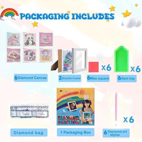 WEMEON 6 Pack Diamond Art Kits for Kids with Frames- Animal Diamond Painting Crafts for Kids Ages 4-8-12, Diamond Art Painting Birthday Gifts for Girls and Boys(6x6inch) in Saudi Arabia