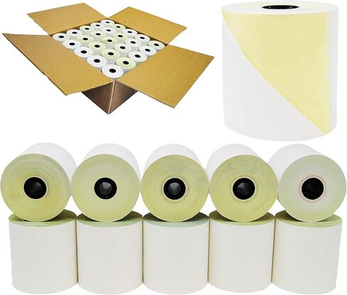 (32 Rolls) 2 Ply Carbonless Rolls 3" X 95 Feet White/Yellow Receipt Paper POS Cash Register Two Ply White/Canary for Star Micronics SP700 SP2000 UP389 Omni 480 TMU 220 250 Require Ribbons ERC30/34/38 in Saudi Arabia