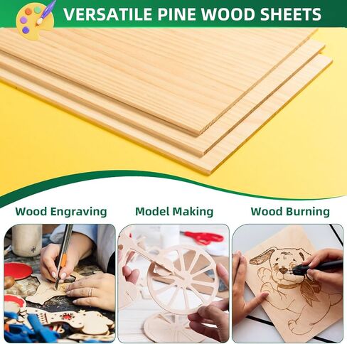 AWIZOM 6 Pack Unfinished Wood Sheets for Crafts 12x24x1/4 Inch-6 mm Solid Wood Sheets Natural Pine Wood Sheets Blank Wooden Rectangular Boards for Laser Projects, Painting, Model Making, Engraving in Saudi Arabia