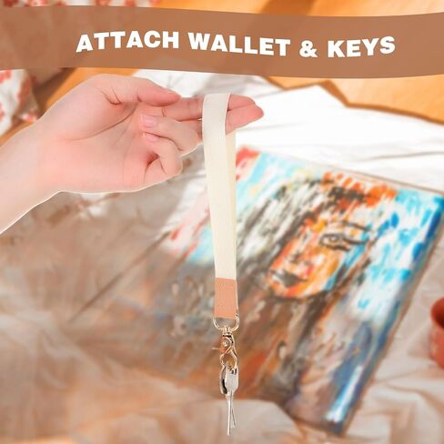 Thinp Keychain Wristlet for Women Key Chain Strap Cute Wristlet Keychain Wristlet Lanyard for Keys ID Badges Card Wallet Phone Key Chains Layard for Women Men,Beige in Saudi Arabia