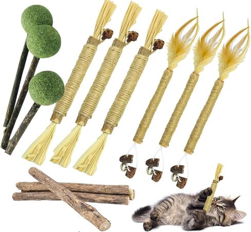 Catnip Chew Toys for Cats, 14 Pack Natural Silvervine Sticks for Kittens Teeth Cleaning, Matatabi Dental Care, Increase Appetite, Calm Cat Anxiety and Stress, Cat Dental Toy in Saudi Arabia