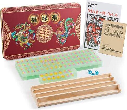 مجموعة ألعاب ماجونج الأمريكية 174 أكريليك أخضر 26 مم مجموعة ألعاب ماجونج الأمريكية تتضمن 174 بلاطة ماجونج، صندوق ماجونج، 4 رفوف ماجونج، تعليمات اللعبة و3 نرد in Kuwait