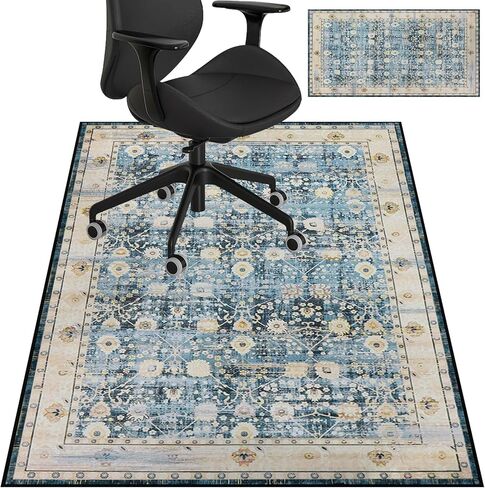 Office Chair Mat for Hardwood Floor/Tile,Desk Chair Mat for Carpet with A Mouse Pad.No Divot Rolling Computer Gaming Chair Mat Rug/Anti-Slip Low Pile Floor Protector Carpeted Floors-60 x48 Blue Green in Kuwait