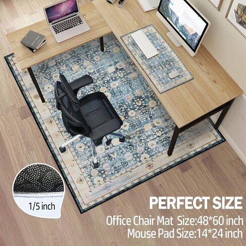 Office Chair Mat for Hardwood Floor/Tile,Desk Chair Mat for Carpet with A Mouse Pad.No Divot Rolling Computer Gaming Chair Mat Rug/Anti-Slip Low Pile Floor Protector Carpeted Floors-60 x48 Blue Green in Kuwait