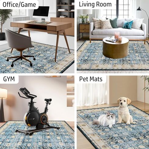 Office Chair Mat for Hardwood Floor/Tile,Desk Chair Mat for Carpet with A Mouse Pad.No Divot Rolling Computer Gaming Chair Mat Rug/Anti-Slip Low Pile Floor Protector Carpeted Floors-60 x48 Blue Green in Kuwait