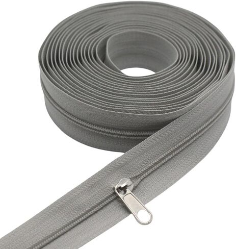 سحابات لفائف النايلون الرمادية رقم 5 من YaHoGa مقاس 10 ياردات مع 25 قطعة منزلقة لحقائب الخياطة اليدوية (#5 رمادي) in Kuwait