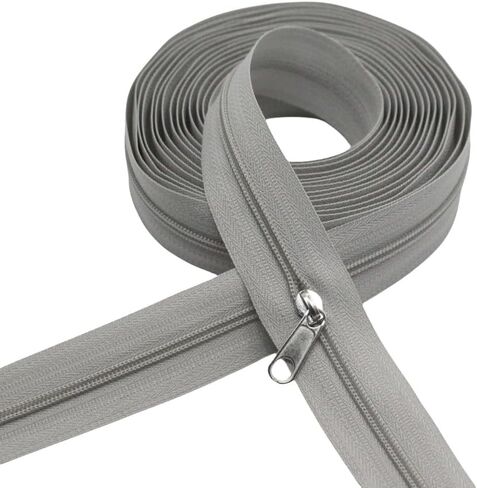 سحابات لفائف النايلون الرمادية رقم 5 من YaHoGa مقاس 10 ياردات مع 25 قطعة منزلقة لحقائب الخياطة اليدوية (#5 رمادي) in Kuwait