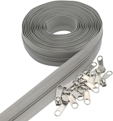 سحابات لفائف النايلون الرمادية رقم 5 من YaHoGa مقاس 10 ياردات مع 25 قطعة منزلقة لحقائب الخياطة اليدوية (#5 رمادي) in Kuwait