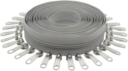 سحابات لفائف النايلون الرمادية رقم 5 من YaHoGa مقاس 10 ياردات مع 25 قطعة منزلقة لحقائب الخياطة اليدوية (#5 رمادي) in Kuwait