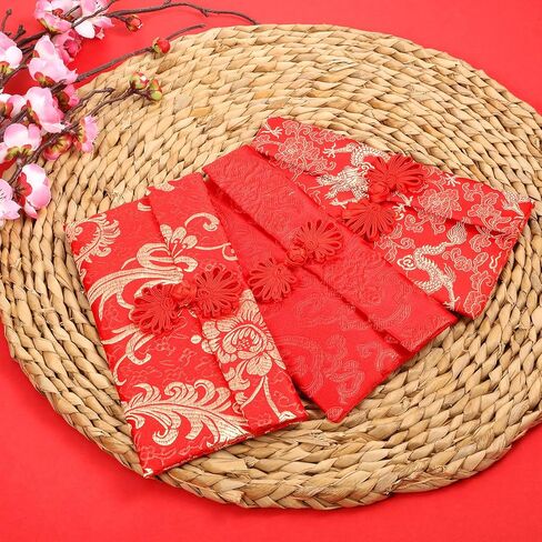 24 Pieces Chinese Red Envelopes Chinese New Year Envelopes Silk Red Envelopes HongBao Lucky Money Pockets Red Embroidery Envelopes with Knot for New Year Birthday Wedding Gift (Stylish) in Saudi Arabia