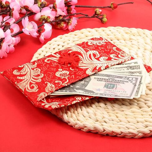 24 Pieces Chinese Red Envelopes Chinese New Year Envelopes Silk Red Envelopes HongBao Lucky Money Pockets Red Embroidery Envelopes with Knot for New Year Birthday Wedding Gift (Stylish) in Saudi Arabia
