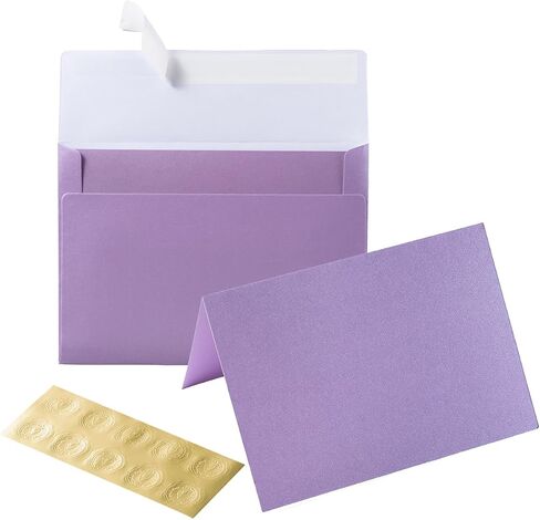 Wishop 50 Pack Shiny Self-Adhesive Envelopes with Shiny Fold Cards for Wedding Invitations, Greeting Cards, Baby Shower, Letter Mailing (Light Purple, 5x7) in Saudi Arabia