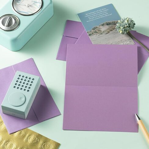 Wishop 50 Pack Shiny Self-Adhesive Envelopes with Shiny Fold Cards for Wedding Invitations, Greeting Cards, Baby Shower, Letter Mailing (Light Purple, 5x7) in Saudi Arabia