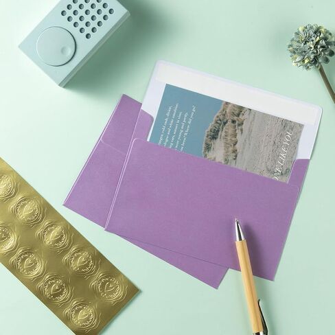 Wishop 50 Pack Shiny Self-Adhesive Envelopes with Shiny Fold Cards for Wedding Invitations, Greeting Cards, Baby Shower, Letter Mailing (Light Purple, 5x7) in Saudi Arabia