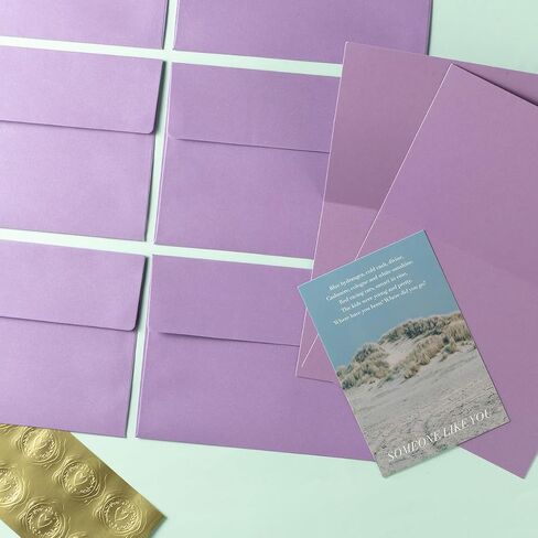 Wishop 50 Pack Shiny Self-Adhesive Envelopes with Shiny Fold Cards for Wedding Invitations, Greeting Cards, Baby Shower, Letter Mailing (Light Purple, 5x7) in Saudi Arabia