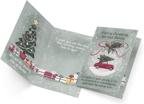 Prime Greetings Christmas Card For Son & Family (Wife), Made in America, Eco-Friendly, Thick Card Stock with Premium Envelope 5in x 7.75in, Packaged in Protective Mailer in Saudi Arabia