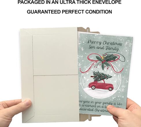 Prime Greetings Christmas Card For Son & Family (Wife), Made in America, Eco-Friendly, Thick Card Stock with Premium Envelope 5in x 7.75in, Packaged in Protective Mailer in Saudi Arabia