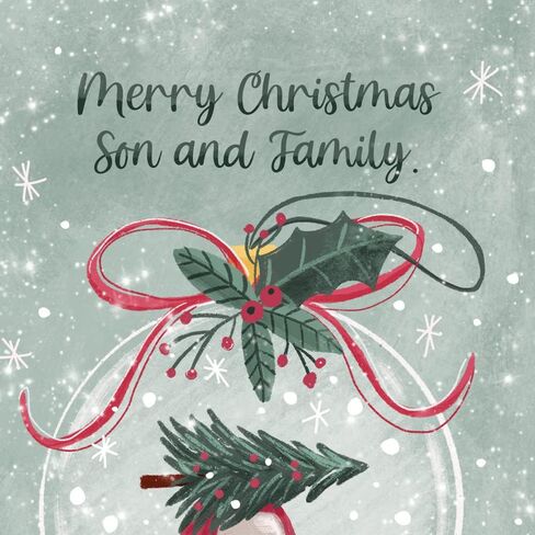 Prime Greetings Christmas Card For Son & Family (Wife), Made in America, Eco-Friendly, Thick Card Stock with Premium Envelope 5in x 7.75in, Packaged in Protective Mailer in Saudi Arabia