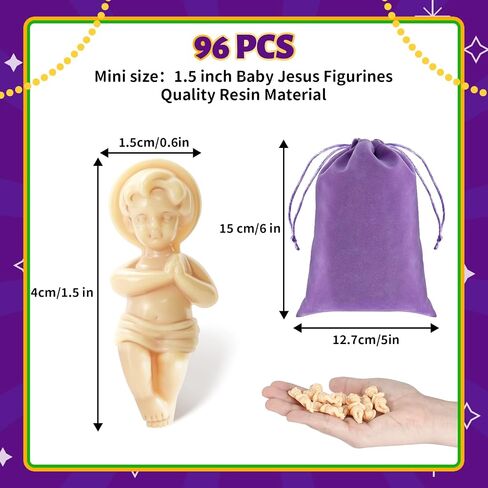 ZZYFGH Mini King Cake Baby Jesus Figure، 1.5 بوصة تماثيل Baby Jesus شخصية King Cake مع حقيبة هدايا، تماثيل Jesus لحفلات Mardi Gras لتزيين الكعك هدايا دينية (96 قطعة) in Kuwait