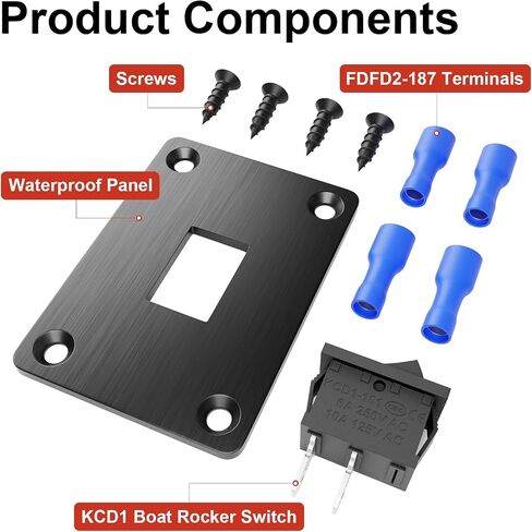 QTEATAK Boat Rocker Switch KCD1, Red, 2-Position SPST Panel Switch with 2-Pin, Rated at 6A 250VAC and 10A 125VAC, Includes 4pcs Blue Terminals FDFD2-187, CE Certified (1Pack) in Saudi Arabia