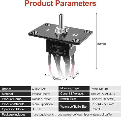 QTEATAK Boat Rocker Switch KCD1، أحمر، مفتاح لوحة SPST ثنائي الموضع مع 2 دبوس، مصنف عند 6A 250VAC و10A 125VAC، يتضمن 4 قطع محطات زرقاء FDFD2-187، معتمد من CE (عبوة واحدة) in Saudi Arabia