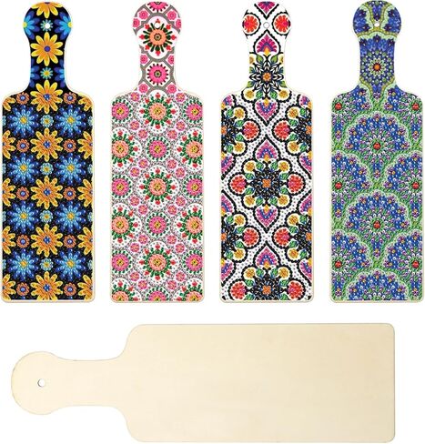 4 Pcs Diamond Art Painting Tray Board for Adults, DIY Crystal Rhinestones Diamond Art Board for Dining Table, Dessert Display Indoor Kitchen Dining Table Decoration New Year Gift (Flower Pattern) in Kuwait