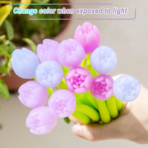 KRIZJUES 24 Pieces Color Changing Flower Pens, Gel Flower Pens Rose Creative Gel Ink Rollerball Pen Cute Ballpoint Pens Suitable for Home School Office, Kids Teachers Present Black 0.5mm in Saudi Arabia