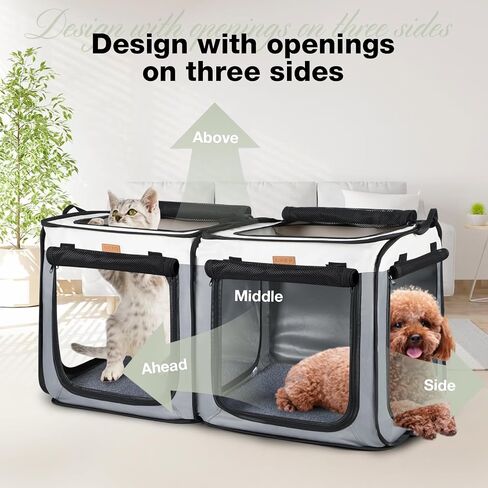 Lekebobor Soft-Sided Dog Crate - 2-in-1 Portable Travel Dog Crate for Medium-Sized Dogs Indoor & Outdoor, 7-Door Foldable Pet Kennel with Durable Mesh Windows,Grey in Saudi Arabia