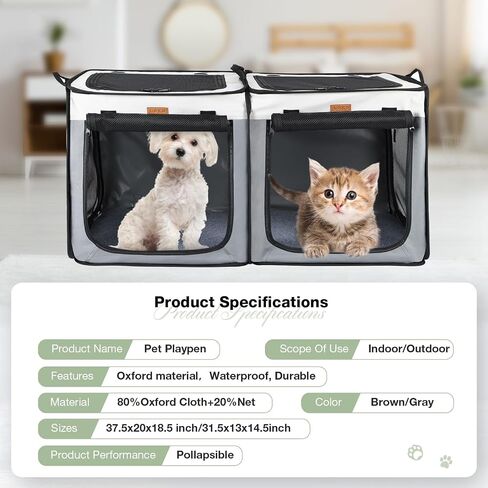 Lekebobor Soft-Sided Dog Crate - 2-in-1 Portable Travel Dog Crate for Medium-Sized Dogs Indoor & Outdoor, 7-Door Foldable Pet Kennel with Durable Mesh Windows,Grey in Saudi Arabia
