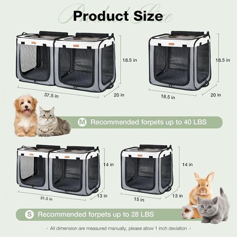 Lekebobor Soft-Sided Dog Crate - 2-in-1 Portable Travel Dog Crate for Medium-Sized Dogs Indoor & Outdoor, 7-Door Foldable Pet Kennel with Durable Mesh Windows,Grey in Saudi Arabia