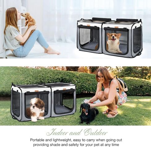 Lekebobor Soft-Sided Dog Crate - 2-in-1 Portable Travel Dog Crate for Medium-Sized Dogs Indoor & Outdoor, 7-Door Foldable Pet Kennel with Durable Mesh Windows,Grey in Saudi Arabia