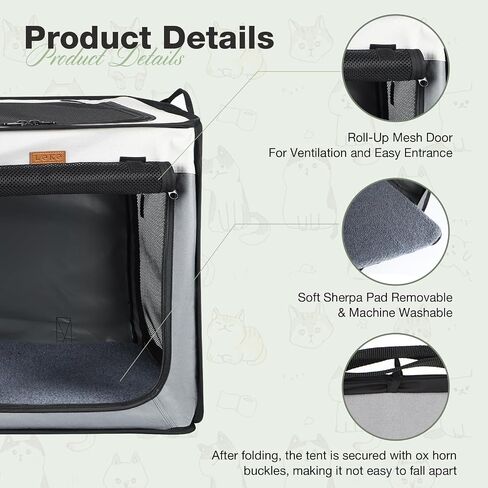 Lekebobor Soft-Sided Dog Crate - 2-in-1 Portable Travel Dog Crate for Medium-Sized Dogs Indoor & Outdoor, 7-Door Foldable Pet Kennel with Durable Mesh Windows,Grey in Saudi Arabia