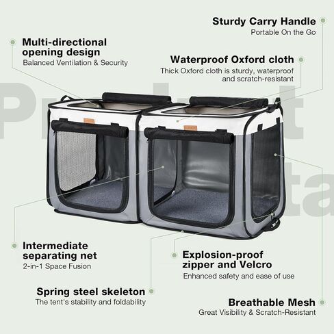 Lekebobor Soft-Sided Dog Crate - 2-in-1 Portable Travel Dog Crate for Medium-Sized Dogs Indoor & Outdoor, 7-Door Foldable Pet Kennel with Durable Mesh Windows,Grey in Saudi Arabia