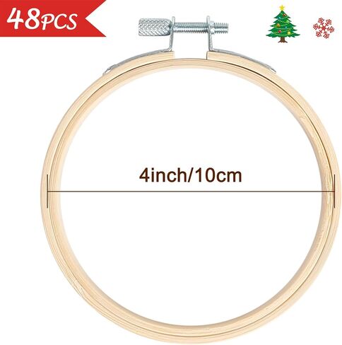 Caydo 48 Pieces 4 Inch Embroidery Hoop Bulk Small Embroidery Hoop Wood Circle Cross Stitch Hoop for Christmas Ornaments, Sewing Craft, Home Decoration in Kuwait